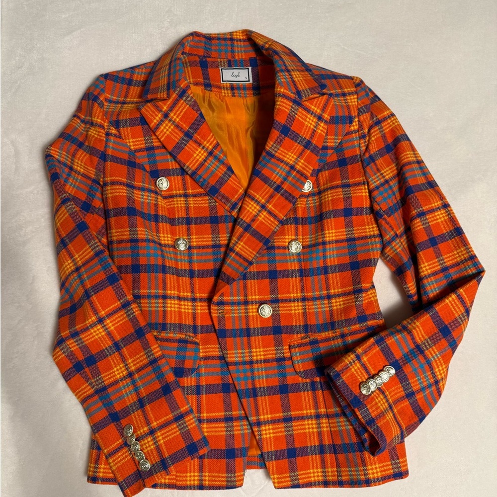 Vibrant Plaid Double-Breasted Blazer